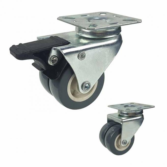 PVC 75mm Caster Wheels With Lock , 198lbs Twin Wheel Swivel Caster 0