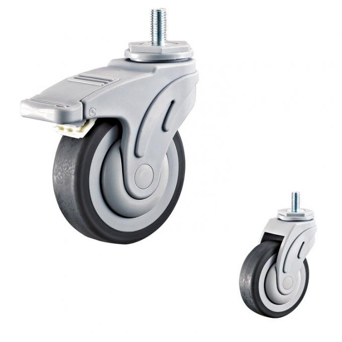 5 Inch Soft TPR Round Tread Wheel Grey Threaded Stem Caster Wheels With Brakes For Hospital Beds 0