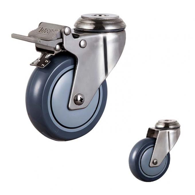 5 Inch Gray PU Stainless Steel Casters Swivel Total Brake 1