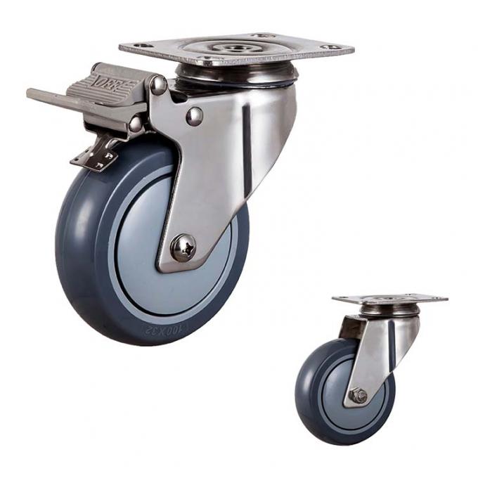 5 Inch Gray PU Stainless Steel Casters Swivel Total Brake 0