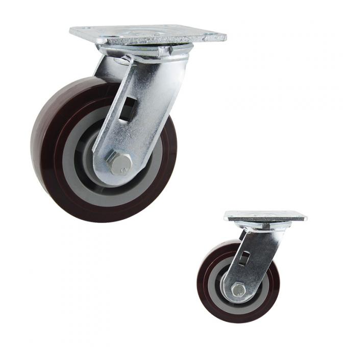 Red 230kg PU Fixed Plate 125mm Heavy Duty Casters 1