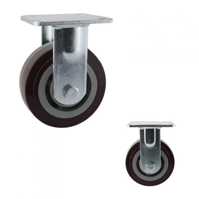 Red 230kg PU Fixed Plate 125mm Heavy Duty Casters 0