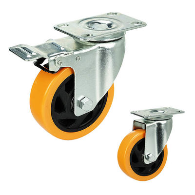 Medium Duty Casters For Material Handling Rubber Wheel Type 2-7/8 X 2-7/8 Inch Bolt Hole Spacing 1/4 Inch Bolt Hole Size