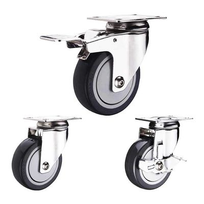 Medium Duty Casters For Material Handling Rubber Wheel Type 2-7/8 X 2-7/8 Inch Bolt Hole Spacing 1/4 Inch Bolt Hole Size