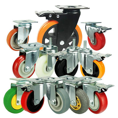 Medium Duty Casters For Material Handling Rubber Wheel Type 2-7/8 X 2-7/8 Inch Bolt Hole Spacing 1/4 Inch Bolt Hole Size