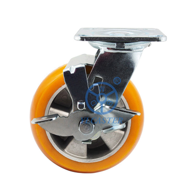 6x2 Inch Round Pu Wheels Swivel Lock Heavy Duty Industrial Trolley Wheels Aluminium Core