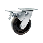 6" Heavy Duty Casters For Industrial Black Glass Nylon Wheel Dual Brake Top Plate Trolley Wheels