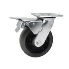 200x50mm 550LBS Soft Top Plate Swivel Black Iron Rubber Trolley Wheels Heavy Duty Double Brake