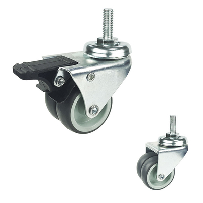 3 Inch Grey Furniture Wheels 176LBS Threaded Stem Swivel Locking Double Wheel Casters