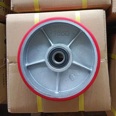 1850 Red Pallet Jack Wheels Double Ball Bearing Iron PU Pallet Truck Drive Wheels Wholesale