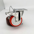 4 Inch Red Polyurethane Swivel Plate Stainless Steel Castors Economical Type SS Trolley Wheels Factory China