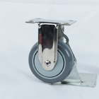 100mm Silent Polyurethane Wheels Rigid Plate Stainelss Steel PU Castors With Dust Covers