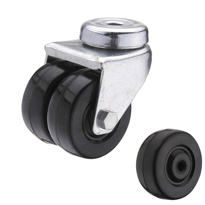 2 Inch 50mm Twin Wheel Castor Trolley Wheels Industrial Light Duty Black Rubber Swivel Plate