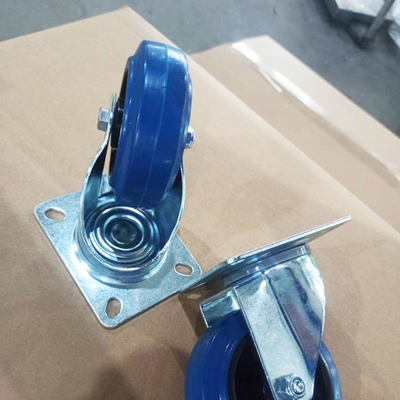 4 Inch Blue Wheel Swivel Elastic Rubber Casters With Brake Top Plate Soft Industrial Rubber Wheels