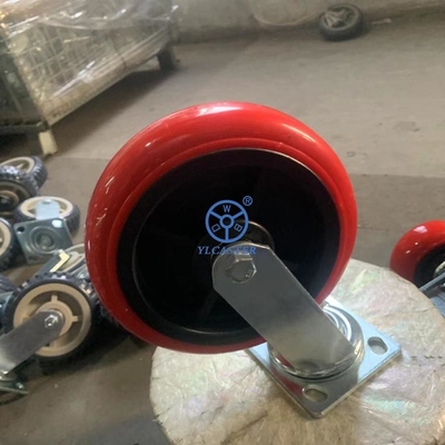 6 Inch Red PVC Heavy Duty Casters Swivel Plate Trolley Wheels