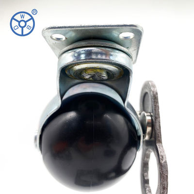 50mm Diameter Black Plastic Top Plate Ball Casters With Side Brake