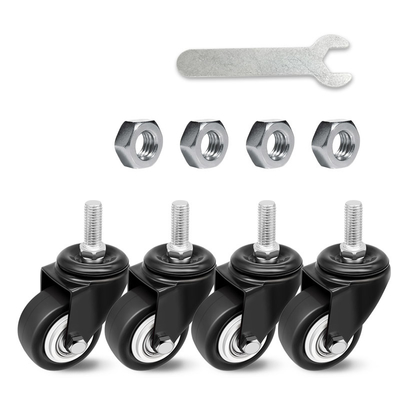 Set Of 4 Black Double Ball Bearing Industrial Swivel Caster Threaded Stem PVC Caster