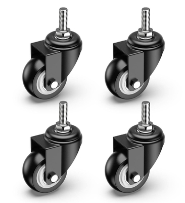 Set Of 4 Black Double Ball Bearing Industrial Swivel Caster Threaded Stem PVC Caster