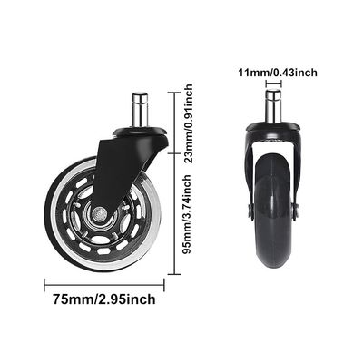 Amazon Hot Sales 5 A Set Black Pu Chaire Casters Wheels Soft Transparent Caster