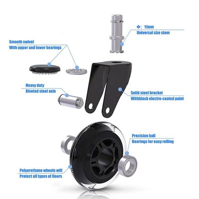Amazon Hot Sales 5 A Set Black Pu Chaire Casters Wheels Soft Transparent Caster