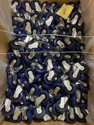 3-8 Inch Elastic Blue Rubber Caster Wheel Non Marking With Zinc Plated