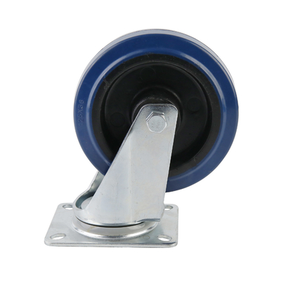 3-8 Inch Elastic Blue Rubber Caster Wheel Non Marking With Zinc Plated