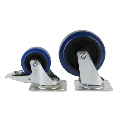 3-8 Inch Elastic Blue Rubber Caster Wheel Non Marking With Zinc Plated