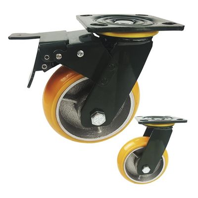 PU 8 Inch Swivel Caster Wheels , 380kg Capacity Orange Caster Wheels