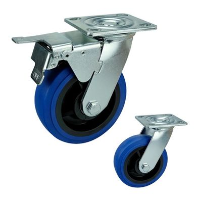 Blue TPR 6inch Heavy Duty Casters With Flat Tread For Office Buildings