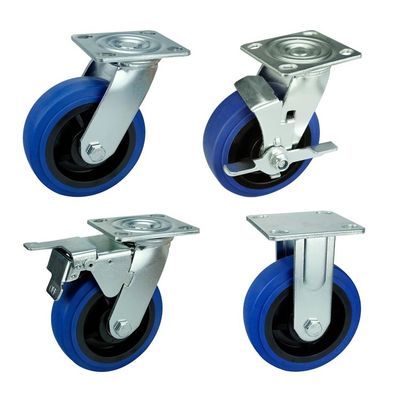 Blue TPR 6inch Heavy Duty Casters With Flat Tread For Office Buildings