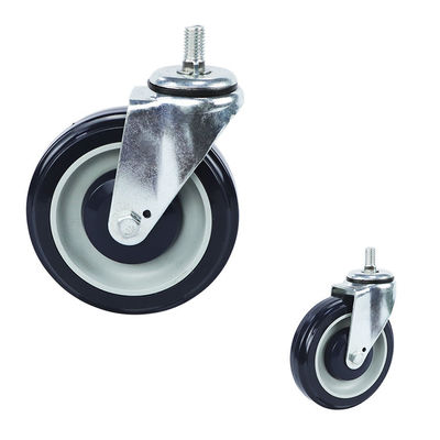100mm diameter 1/2-13x4/5 threaded stem dark blue ball bearing pu shopping trolley wheels heavy duty