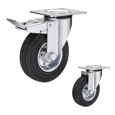 50mm Diameter Twin Locking Swivel Bolt Hole Hard Rubber Caster Wheels