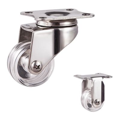 1.5" Clear PC Locking Threaded Stem Swivel Head Stainless Steel Casters