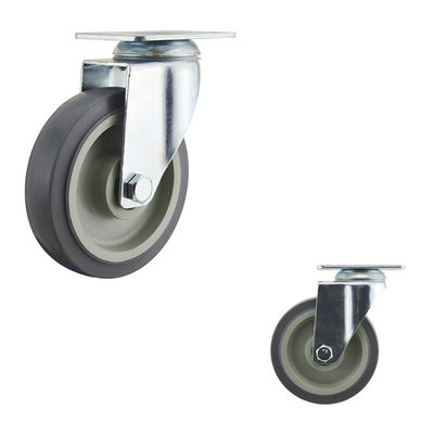 5" Flat Tread Gray PP Core Medium Duty Casters Zinc Painted Bracket