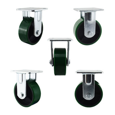 400kg Iron PU Fixed Plate  5 Inch Swivel Casters Double Ball Bearing