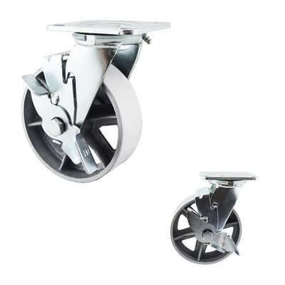 150mm  616LBS Load Capacity Hollow Cast Iron Swivel Plate braked swivel castors