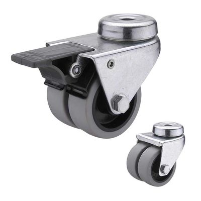 50MM Bolt Hole Swivel Head 132LBS TPR Rubber Casters Twin Wheel Industrial Castor Wheels