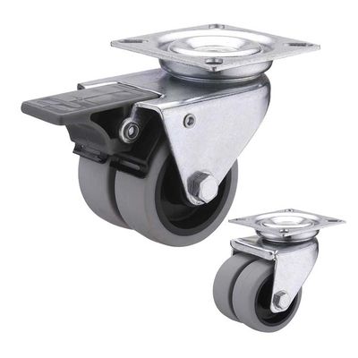 50MM Bolt Hole Swivel Head 132LBS TPR Rubber Casters Twin Wheel Industrial Castor Wheels