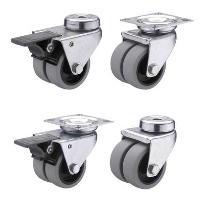 50MM Bolt Hole Swivel Head 132LBS TPR Rubber Casters Twin Wheel Industrial Castor Wheels