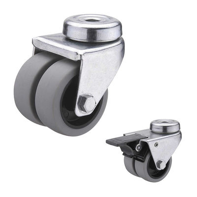 50MM Bolt Hole Swivel Head 132LBS TPR Rubber Casters Twin Wheel Industrial Castor Wheels