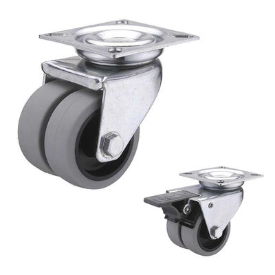 50MM Bolt Hole Swivel Head 132LBS TPR Rubber Casters Twin Wheel Industrial Castor Wheels