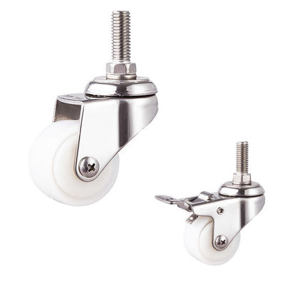 50KG Capacity 50x22mm White Stainless Steel Threaded Stem  PA Wheel With Covers