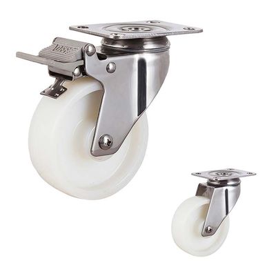 4 Inch Waterproof Nylon Wheel Bolt Hole Rotating Head Medium Duty 304SS Swivel Locking Casters