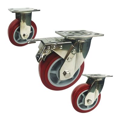 300kg 6x2" Anti Rust Heavy Duty Rigid Plate 304SS Pu Caster Wheel