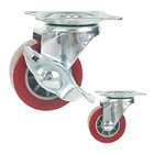 2" PU Wheels  Swivel Threaded Stem Red Side Lock Light Duty Caster Wheels