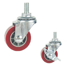 1.5 Inch Swivel Bolt Hole Red PU Caster Wheels With Brake