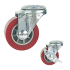 2" PU Wheels  Swivel Threaded Stem Red Side Lock Light Duty Caster Wheels