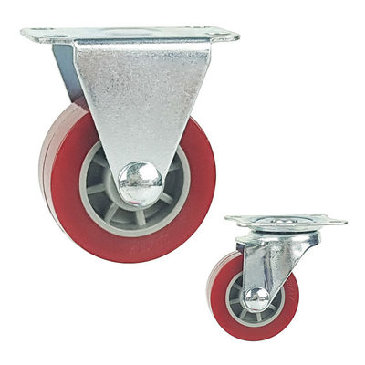 1.5" Rigid Plate Red PU Light Duty Casters  For Bed Drawers