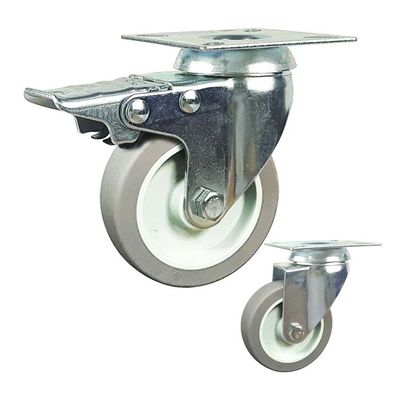 4inch Square Plate Swivel Head Gray TPR Soft Light Duty Casters