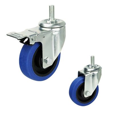 100mm Diameter Blue TPR Trolley Casters Wheel With M12x30mm Threaded Stem